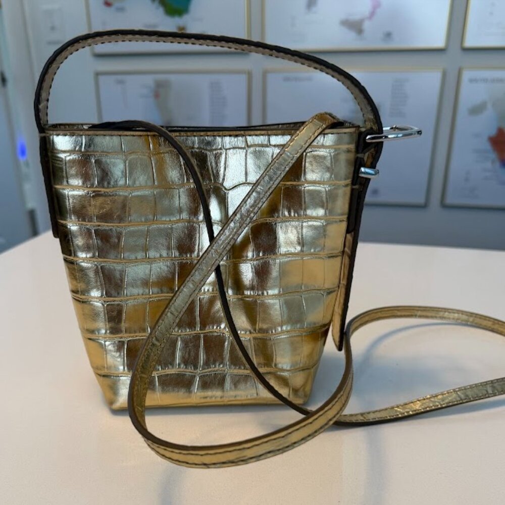 Madewell Mini Metallic Croc-Embossed Crossbody Bag – Gold